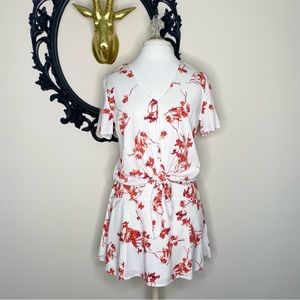 Black Swan White Dark Coral Purple Plum Floral Print Blouse Matching Skirt Set